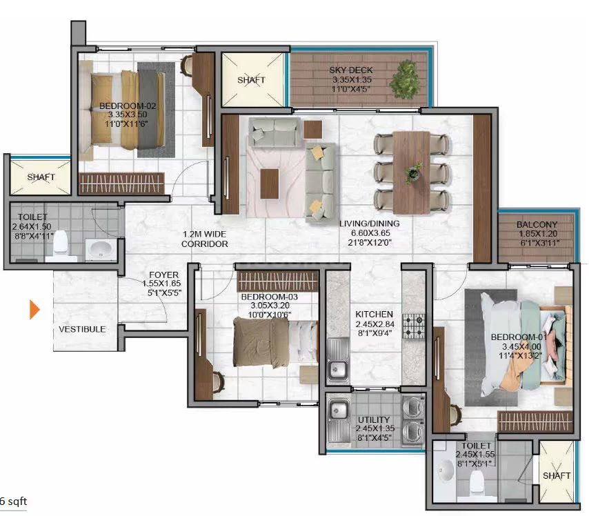 Nambiar District 25 3 BHK Floor Plan
