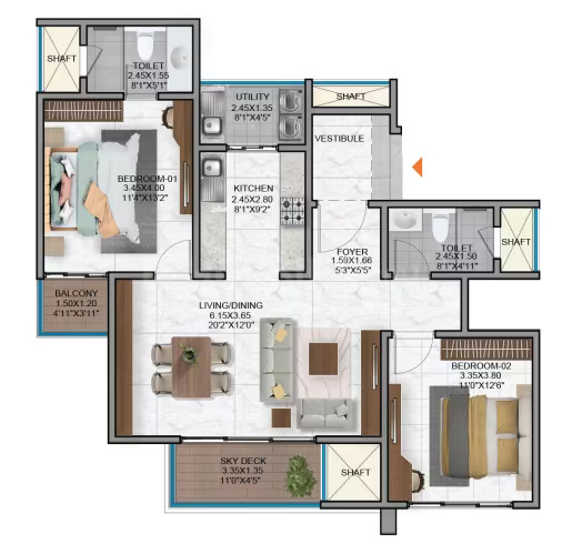 Nambiar District 25 2 BHK Floor Plan